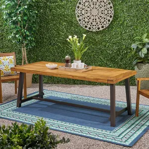Outdoor Patio Dining Table - Teak Wood Construction, Metal Frame, Large Tabletop, Minimalist Design