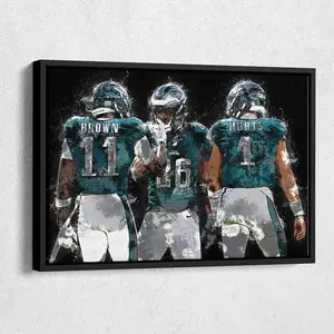Jalen Hurts, A.J. Brown & Saquon Barkley Canvas Print  Philadelphia Eagles NFL Wall Art, Football Decor for Home, Man Cave, Gift, Poster ( Unframed - Print Only ) (No Framed)