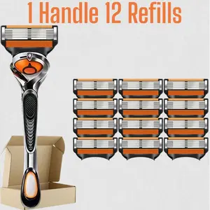 Men's Shaving Razor Set, 1 Swivel Handle & 12/24/36/48 Replacement Blades, 6 Layer Progressive Blades, Stainless Steel, Durable, Waterproof