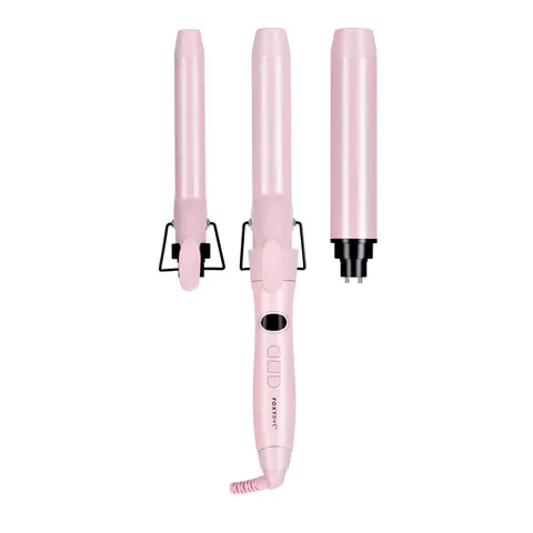 FoxyBae Bounce Bae 3-in-1 Interchangeable Curling Iron Set – 1”, 1.25”, 1.5” Tourmaline Ceramic Barrels  – Adjustable Heat 140–430°F – Dual Voltage for Travel