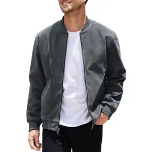 Men's Casual Varsity Jacket Vintage Lightweight Suede Bomber Jackets