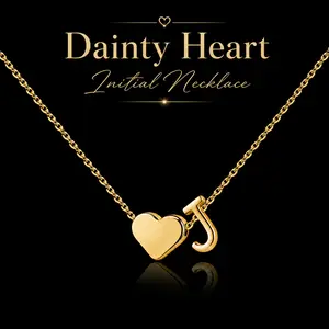 Initial Necklaces for Women Golden Heart Letter A-Z Necklace Dainty Heart Name Necklace Personalized Initial Tag Pendant Birthday Gifts Anniversary Gifts Jewelry for Women Girls Mother's Day Gift summerwins