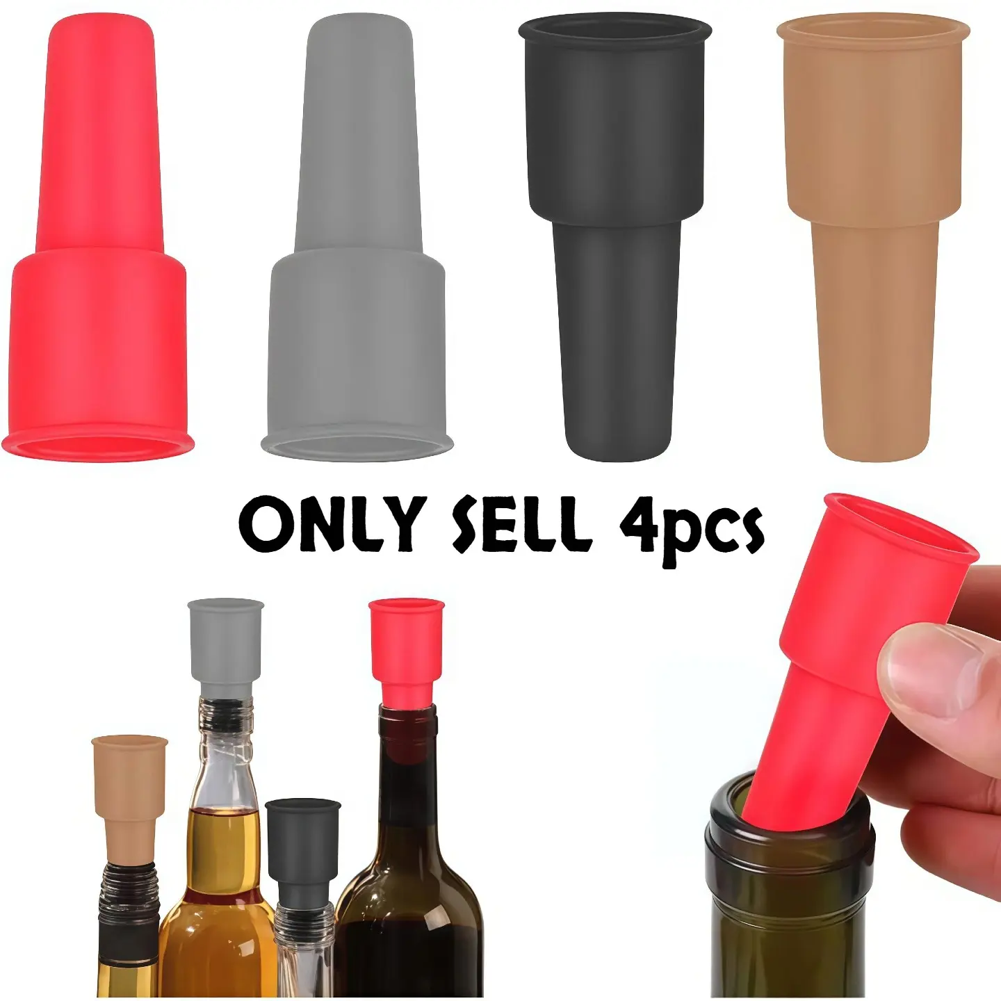 4pcs wine bottle stoppers, soft silicone bottle caps with handle tops, reusable beer and beverage bottle caps, wine preservers, for keeping wine and champagne fresh, Home Bar Accessories