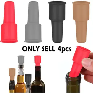 4pcs wine bottle stoppers, soft silicone bottle caps with handle tops, reusable beer and beverage bottle caps, wine preservers, for keeping wine and champagne fresh, Home Bar Accessories