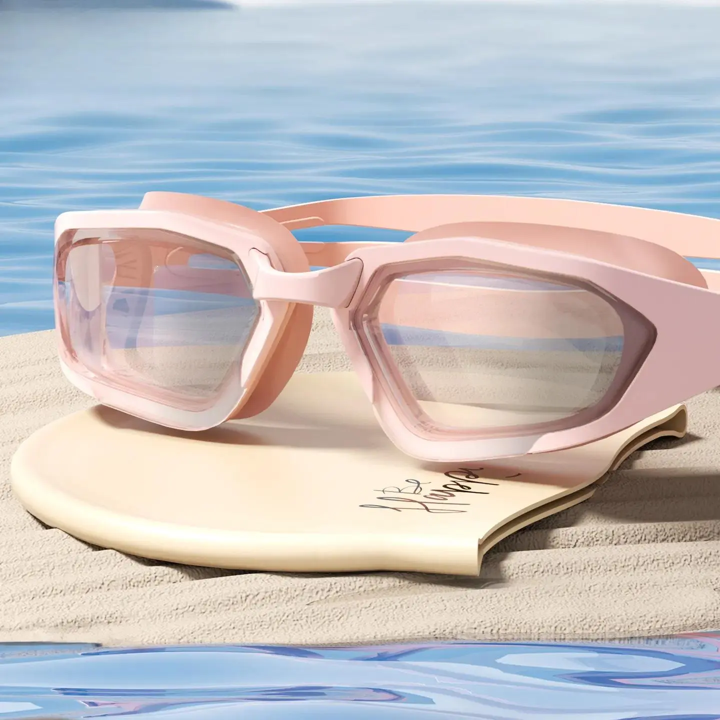 Pink goggles swimming cap set