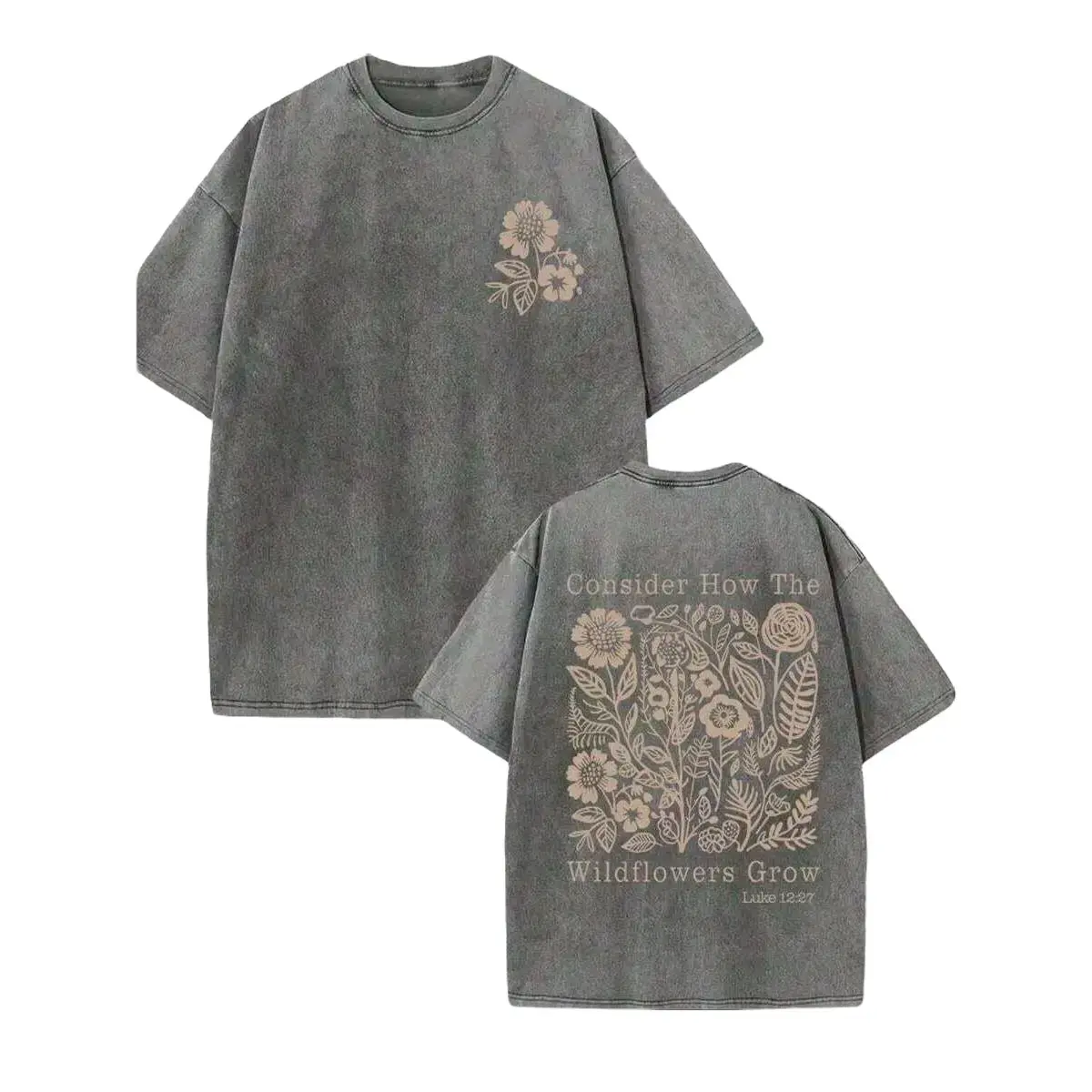 230g Washed, Secret Printed T-Shirt With Fresh Flowers, High-Quality Printed Cotton Retro Fashion Brand T-Shirt, Men's T-Shirt, Beach Essential, Men's Summer T-Shirt, Holiday Gift, Perfect Gift-Unisex Comfortable Vintage Street Style
