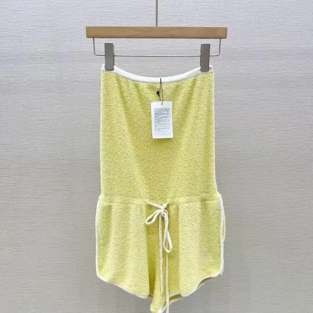 Pre-owned Celine Triomphe Mini Sleeveless Logo Embroidered Butter Yellow Strapless Jumpshort, Size XS, Style 101963