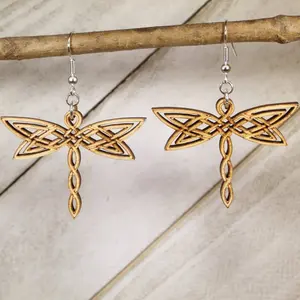 Celtic Dragonfly Wooden Earrings | Celtic Knot Nature Jewelry