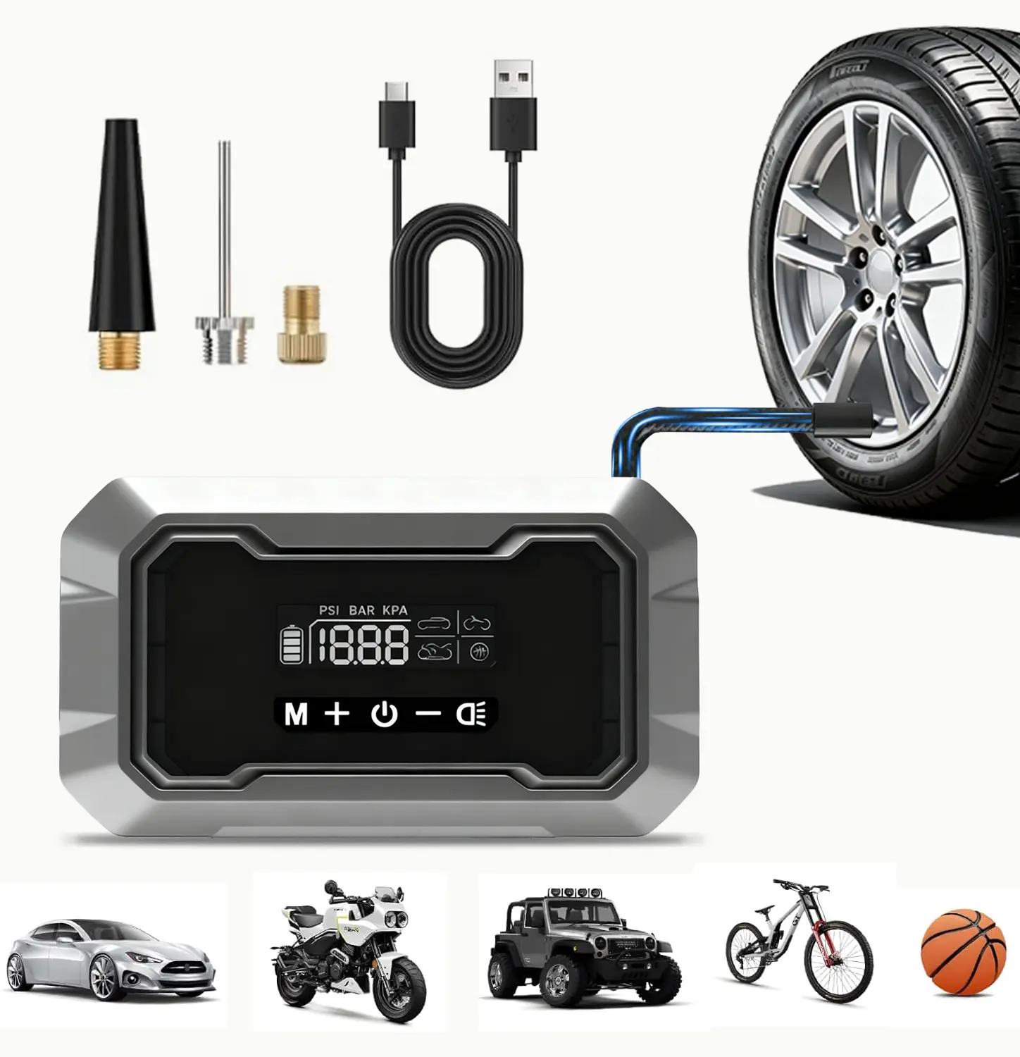 Cordless Auto-Shutoff Tire Inflator with Batteries, Compact Digital Display, Automotive-Motorcycle Tire Repair Tool, Ideal Gift for Fathers, Friends, Birthdays, Brothers
