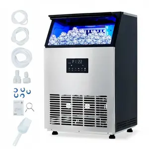 Commercial Ice Maker, 150LBS/24H Stainless Steel Ice Machine with 40LBS Storage, Built-in Freestanding Ice Maker with Auto Clean & 3 Ice Sizes for Home Bar Restaurant