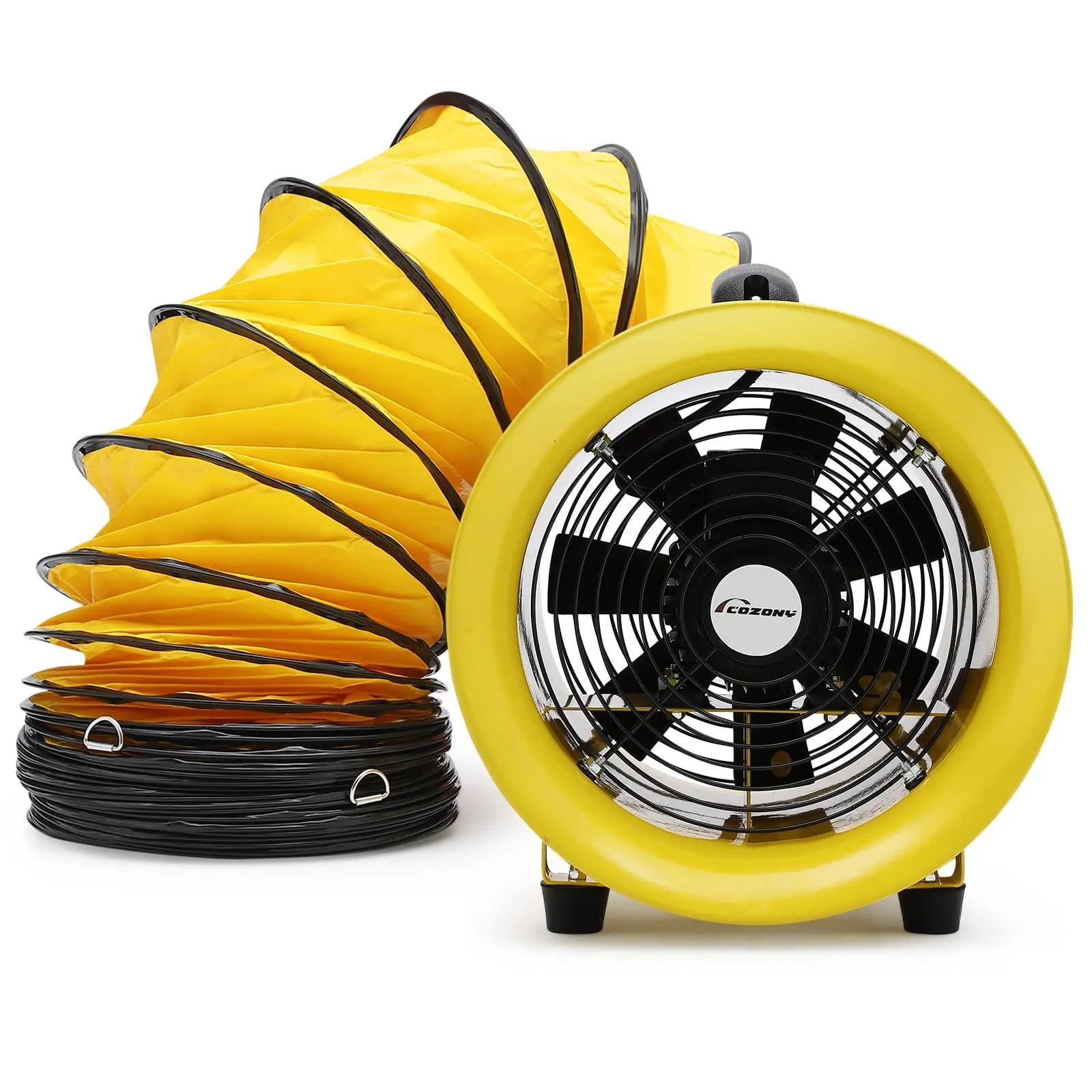 GARVEE 8-in Portable Exhaust Fan (Portable Fan) with 16.4 FT PVC Hose, 3300 RPM Speed, 7-Blade Cylinder Axial Industrial Ventilator, Sturdy Stand for Basements, Factories