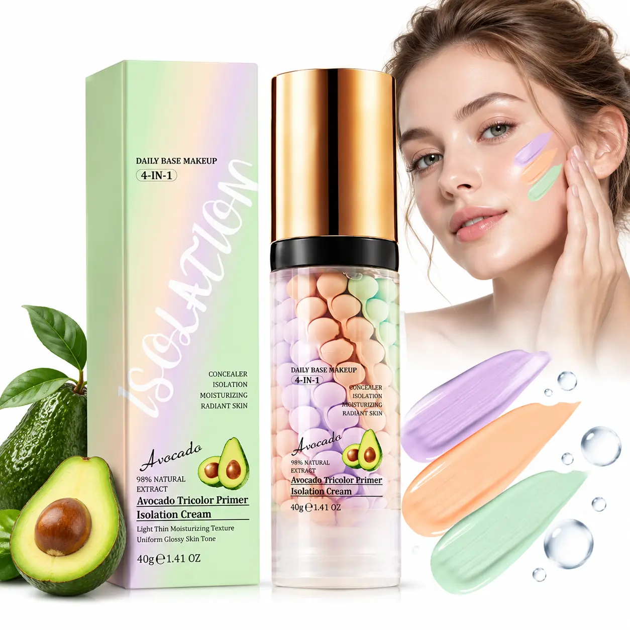 4 in 1 Primer for Face Before Makeup, Color Correcting Serum | Broad Spectrum SPF 50 One Step Face Makeup Primer, Sunscreen Isolation Cream, Color Correcting Facial Serum Oil Control & Moisturizing