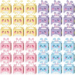 36 count Happy Easter  Boxes Bunny Eggs  Boxes with Handle, 1 count Cute Non woven Easter Bag Basket Containers Candy Goodies Party Favor Supplies Stuffers for   School Classroom Decorations