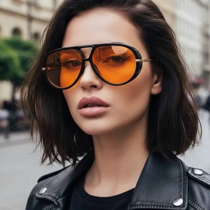 Stylish Aviator Sunglasses with Orange Lenses for Women - Trendy Fashion Accessory for Everyday Wear