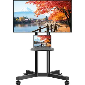 Rolling TV Stand with Laptop Shelf, Mobile TV Stand with Upgraded Wheels for 32-75 Inch TVs, Height Adjustable Mobile TV Cart up to 88lbs, Portable TV Mount Stand for Outdoor, , Office