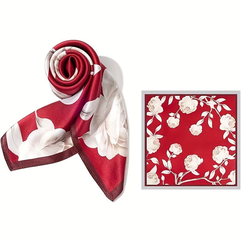Women’s silk scarf, headband, neck scarf, headscarf, women’s faux silk scarf, red floral scarf, soft and breathable luxurious neckband and hair accessories—ideal for travel, parties, weddings, and holiday gifts