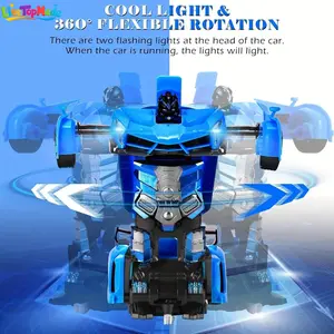 One-Button Transforming Robot Car Toy with LED Light & Sound Stunts – 360° Omnidirectional Stunt Vehicle for Boys Girls Age 3+ – Remote Control Deformation Truck, Educational STEM Christmas Birthday Gift for Kids