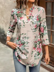 A women's small V-neck mid-sleeve design elegant temperament women's shirt, suitable for spring and summer, suitable for leisure, go out