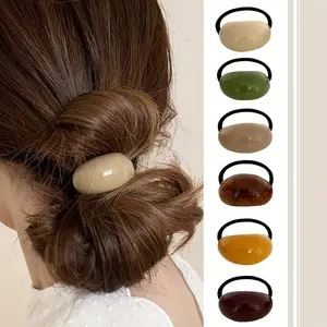 6pcs French Hair Ties - High Elasticity Plastic Ponytail Clips, Mixed Color Simple Elastic Hair Ties, Solid Color Hair Ties, Candy Color Acrylic Hair Accessories, Simple French Elegant Design, Cute Elastic Headbands, High Elastici