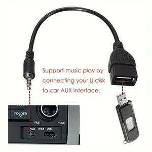 Car Aux Audio Cable, Aux to USB Converter, USB to 3.5mm Jack, Car OTG Audio Line, Accessories, Supports Mp3 Music Playback, No Charging Function
