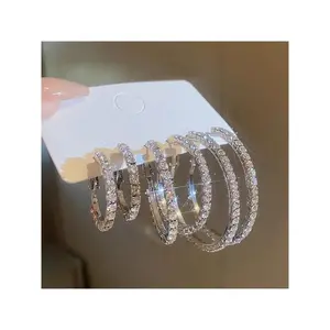 6pcs Stylish Exquisite Full Rhinestone Cubic Zirconia Shiny Bling Bling Oversized Hoop Earrings Set Suitable For Festival Party Dating Gift And Daily Wear