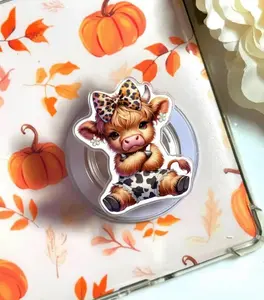 Just A Little Moody Highland Cow Phone Grip, Cute Attitude Leopard Bow Sunflower Aesthetic Magsafe Magnetic Kickstand Holder, Trendy Western Gift For Daily Use