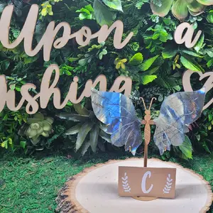 Labradorite Butterfly Wings with Stand Handcrafted Genuine Stone Display for Transformation Intuition and Protection with Brilliant Blue Gold Iridescent Flashes and Natural Veining