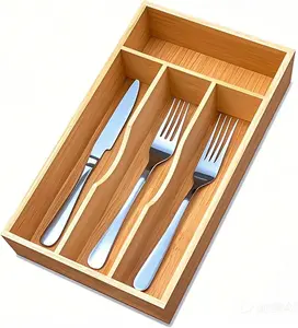Bamboo Drawer Silverware Organizer, 7 Inch Silverware Utensils Tray Holder for Small Drawer, Wood for Flatware Cutlery 4-Slots
