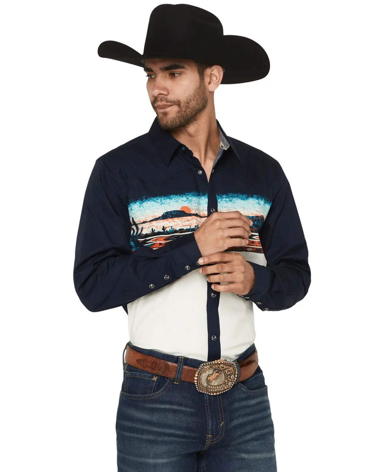 Rank 45 Men's 45&Reg; Men'S Electric Desert Border Print Long Sleeve Snap - Rmsp26w18-Nat