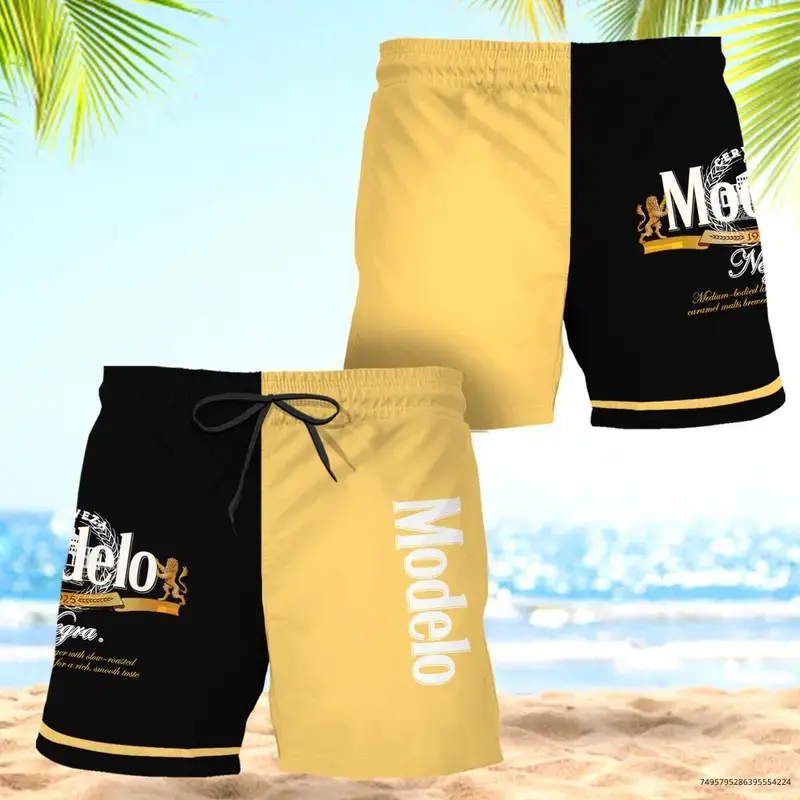 Modelo Yellow And Black Swim Trunks, Hawaiian Shorts For Men Dad Friend, Trendy Gift, This Season