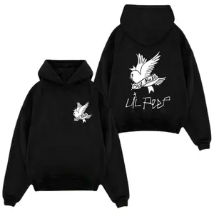 Cry Baby Lil Peep Hoodie, 2 Sides Design with Dove Graphic, Cozy Black Pullover for Fans, Streetwear Style Unisex Sweatshirt, Casual Urban Outfit