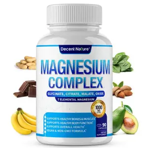 Decent Nature 7-in-1 Magnesium Complex Supplement, High Absorption Blend, Vegan Non-GMO, 90 Capsules Fitness Dietary Edible Mineral