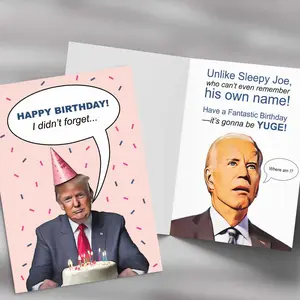 Trump Happy Birthday Card Featuring Sleepy Joe Biden 5x7 Inch Political Satire Humor Premium Quality Sturdy Cardstock with Matching Envelope