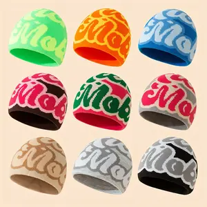 Lightweight Unisex Y2K Street Style Letter Pattern Knit Winter Warm Beanie Hat.