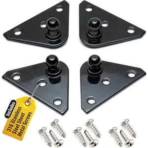 10MM Ball Stud Mounting Black Bracket for Gas Struts - Heavy Duty Lift Support Shock Brackets with Stainless Steel Screws Ideal for Spring Hood Struts & Closer Piston Prop Mounts x4 Flat
