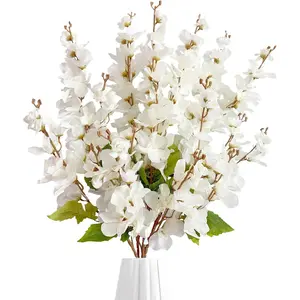 6PCS White Delphinium Artificial Flowers Espigas para Jarrones Fake White Flowers Tall Flowers for Floor Vase Flowers for Tall Vase Floral Arrangements Home Table Wedding Decor