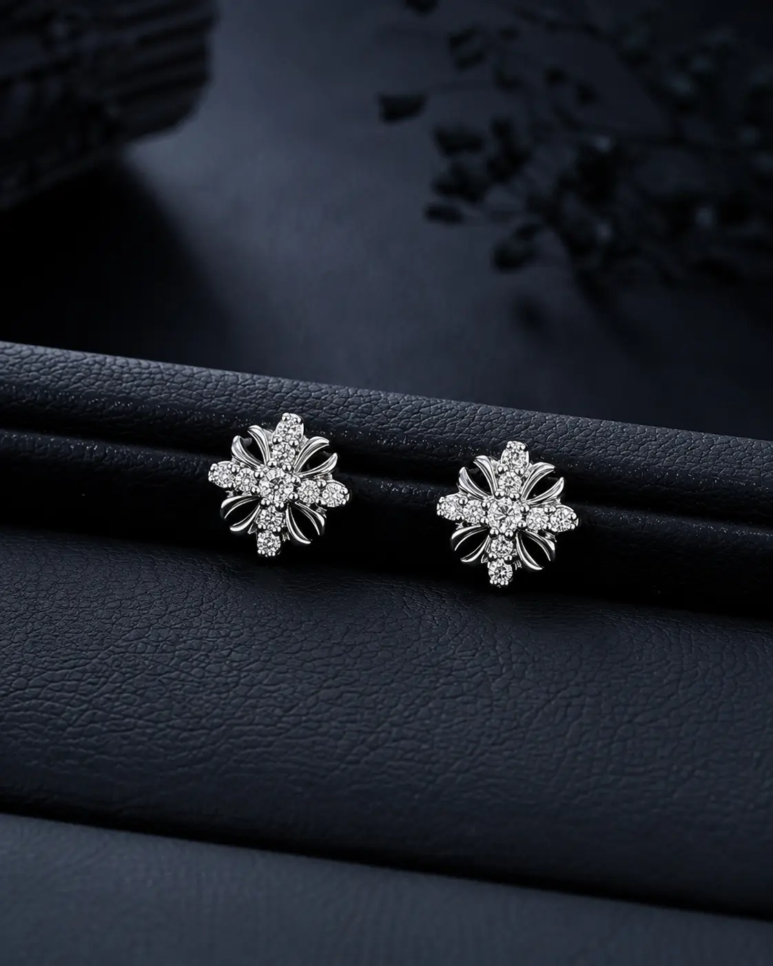 [VA RA] Full CZ Sparkle Snowflake Geometric CZ Dainty Earrings - 316L Stainless Steel Iris Flower Bright Fashionable Jewelry Accessories, Hypoallergenic Earring Stack Cartilage Piece for Sensitive Ears, Birthday Gift for Men Women