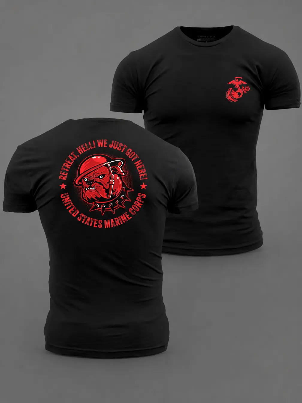 US Marine Corps Bulldog Tactical Shirt Retreat Hell We Just Got Here Tee Patriotic Military Graphic T-Shirt Veteran Marine Gift USMC Bulldog Shirt Tactical Tee for Men