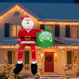 8ft Christmas Inflatable Outdoor Decoration Yard Ornament Roof LED Light-Up Sitting Santa Claus Inflatable Christmas Yard Decor