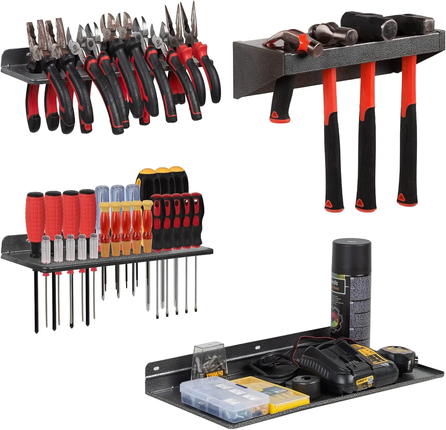 Organizer, Metal Plier Organizer Hammer Rack  Holder Hand Tool Organizer and Storage Rack Wall Mount for Garage Workshop Workbench - 4 Pack