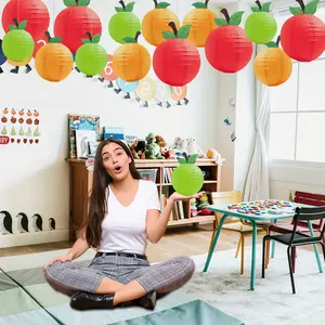 15 Classroom Decorative Paper Lanterns - Red Orange Green Seasonal Decorations, Hanging Decorations for Home Kitchens, Weddings, Graduations, Birthday Parties and Garden Decorations with Colored Paper Balls