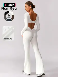 Women's High Elasticity Jumpsuit, Hollow Back Tight Fitting Yoga Clothes for All Seasons Outdoor Running Cycling Hiking Walking Gym Sports Training, Backless Sports Jumpsuit, Sportswear Jumpsuits, Sporty Jumpsuit