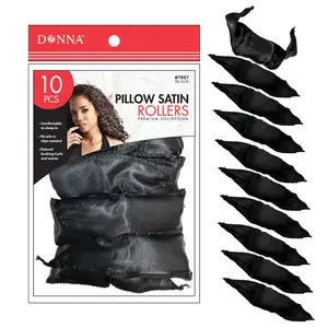 Donna Premium Collection Pillow Satin Rollers (10 Pcs) – Heatless Curls Overnight for Medium & Long Hair – Soft Sponge Foam Sleep Styler for Natural Waves – No Heat, No Pins, Black