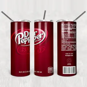 Dr Pepper Inspired 20oz & 40oz Skinny Tumbler, Soda Can Style Stainless Steel Travel Mug, Burgundy Aesthetic Insulated Cup With Nutrition Facts Design, Reusable Beverage Tumbler With Lid And Straw, Trendy Gift For Soda Lovers