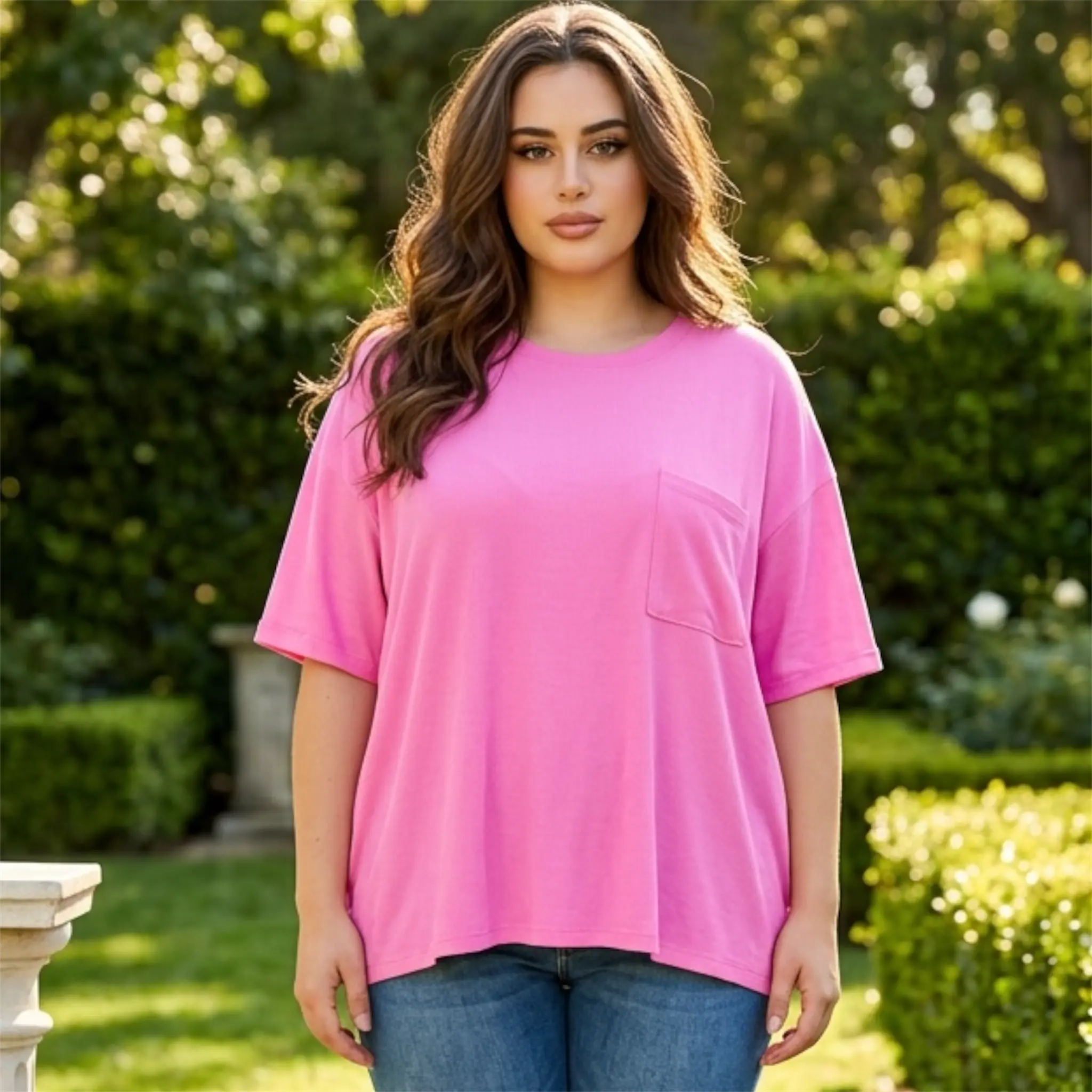 Plus Ribbed Oversized Round Neck Tee