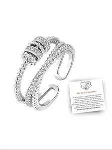 Women's Anxiety Ring Rotating Beaded Stress Relief Jewelry Adjustable Open Finger Ring Gift for Women Girls