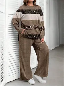 Women's Plus Size Digital Print Sweatsuit Matching Set, Casual Two-Piece for Daily Wear & Sports Activities, Comfortable Fit Design