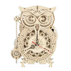 Robotime Rokr 161pcs Creative DIY 3D Owl Clock Wooden Model Building Block Kits Assembly Toy Gift for Children Adult LK503 Owl Clock