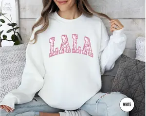 Floral Grandma Lala Sweatshirt, Valentines Crewneck, Promoted To Grandma Shirt, Toile De Jouy Mothers Day Gift, Coquette Grandma Sweatshirt Cotton Fabric