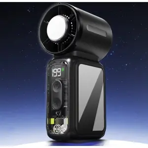 Portable Handheld Turbine Fan, Five Speed Settings, Battery Powered, Up to 12 Hours Work Time, 3-In-1 Mirror Mini Fan for Outdoor Activities